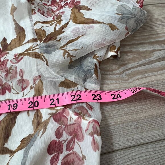 🤍Vince Camuto Flutter Cuff Peplum Blouse Sz L* Floral- Cream -burgundy - Picture 13 of 14